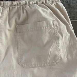 Lands End M crop lightweight linen-feel cotton pants. Elastic waist. Light tan.